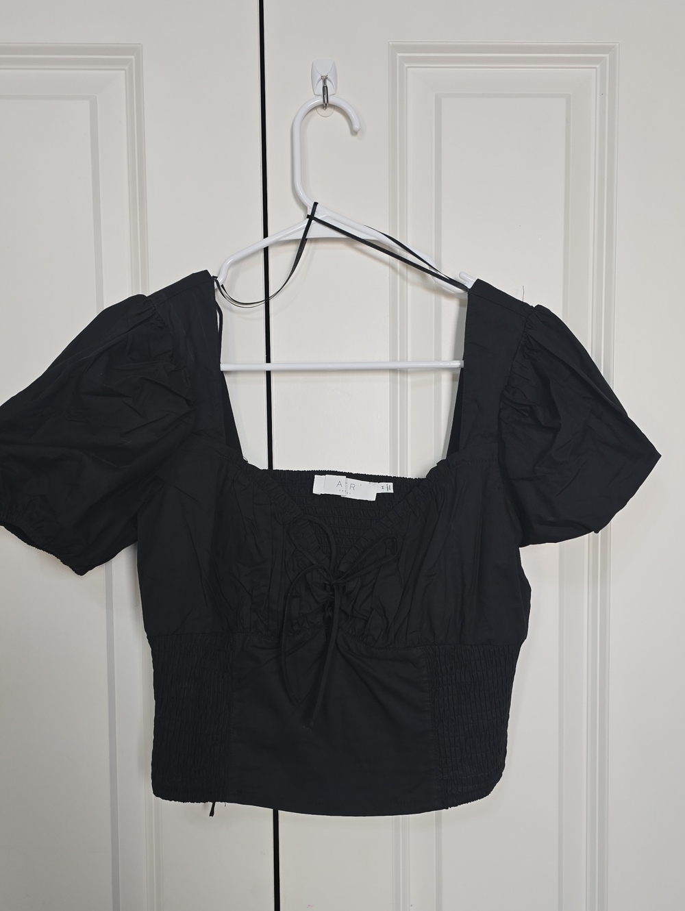 Astr Black Puff Sleeve Smocked Crop Top